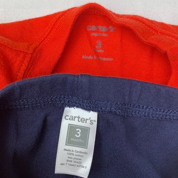 Carter’s red shirt navy pants set, dog with headphones appliqué, 3 months - Picture 6 of 8